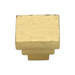 M Marcus Heritage Brass Cabinet Knob Square Stepped Hammered Design 32mm